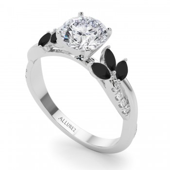 Lab Grown Diamond & Lab Black Lab Grown Diamond Marquise Leaf Engagement Ring 14K White Gold (0.38ct)