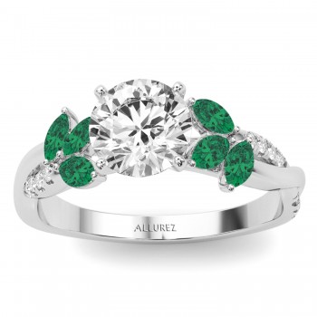 Diamond & Emerald Marquise Leaf Engagement Ring 14K White Gold (0.38ct)