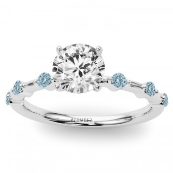 Lab Aquamarine Scalloped Engagement Ring 14K White Gold (0.20ct)