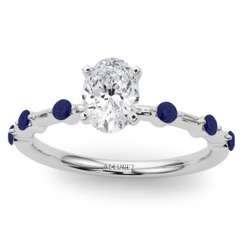 Lab Blue Sapphire Scalloped Engagement Ring 14K White Gold (0.20ct)