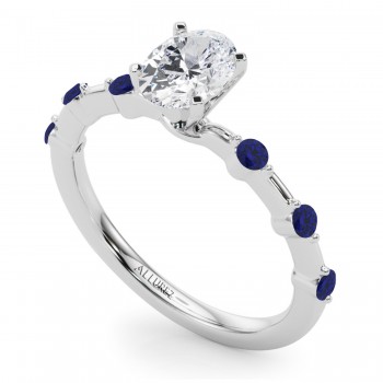 Lab Blue Sapphire Scalloped Engagement Ring 14K White Gold (0.20ct)