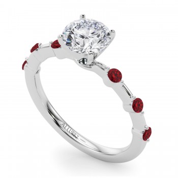 Lab Ruby Scalloped Engagement Ring 14K White Gold (0.20ct)