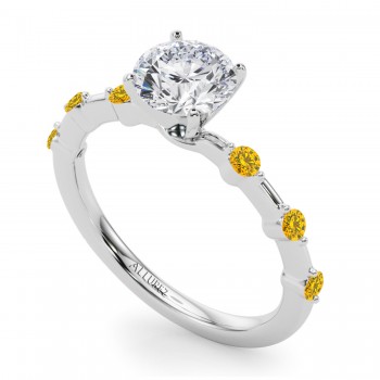Lab Yellow Lab Grown Diamond Scalloped Engagement Ring 14K White Gold (0.20ct)