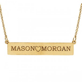 Personalized Engravable Bar Pendant Necklace in Solid 14k Yellow Gold