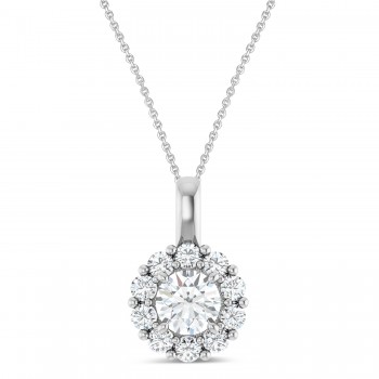 Round Lab Grown Diamond Halo Pendant 14K White Gold (0.75ct) Round Lab Grown Diamond Halo Pendant 14K White Gold (0.75ct)