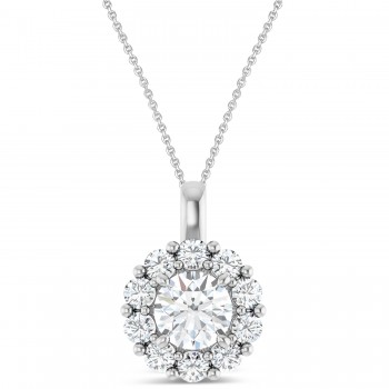Round Lab Grown Diamond Halo Pendant 14K White Gold (1.00ct)