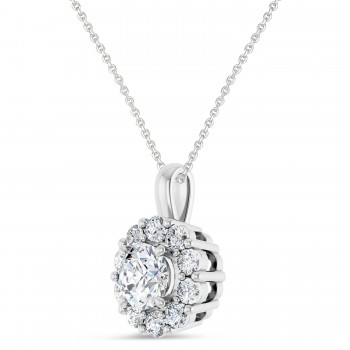 Round Lab Grown Diamond Halo Pendant 14K White Gold (1.00ct)