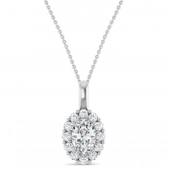 Oval Lab Grown Diamond Halo Pendant 14K White Gold (0.74ct) Oval Lab Grown Diamond Halo Pendant 14K White Gold (0.74ct)