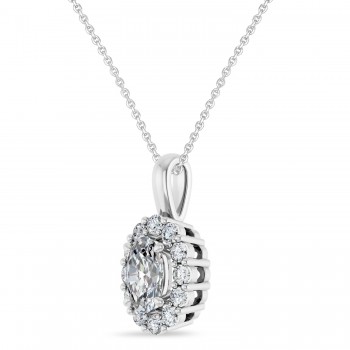 Oval Lab Grown Diamond Halo Pendant 14K White Gold (0.74ct)