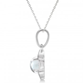 Natural Rainbow Moonstone & Diamond Clover Pendant 14K White Gold (0.27ct)