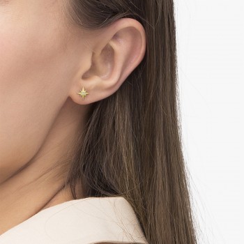 Diamond Star Compass Stud Earrings 14k Yellow Gold (0.03ct)