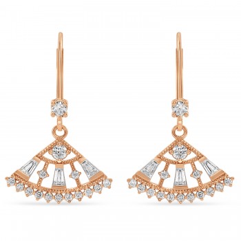 Diamond Lever Back Fan Earrings  14k Rose Gold (0.75 ctw)