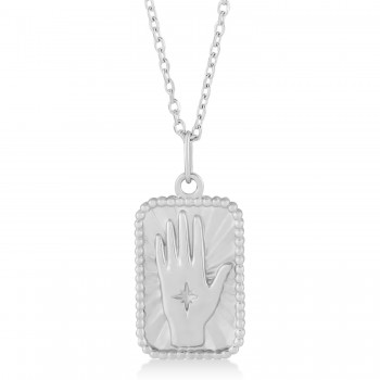 Hamsa Hand Tarot Pendant Necklace 14k White Gold