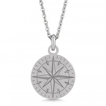 Compass Pendant Necklace 14K White Gold