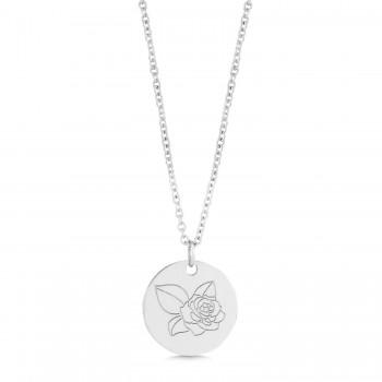 June Birth Flower Rose Disc Pendant Necklace 14K White Gold