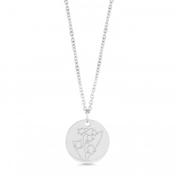 May Birth Flower Lily of the Valley Disc Pendant Necklace Sterling Silver