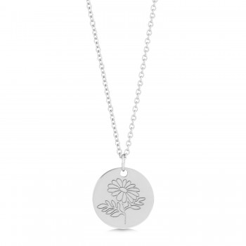 April Birth Flower Daisy Disc Pendant Necklace Sterling Silver