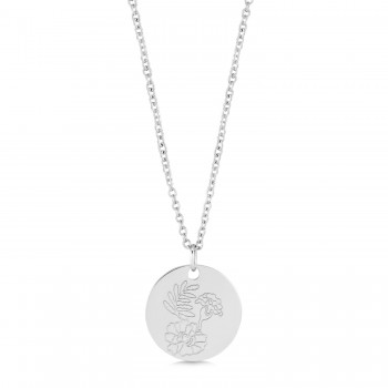 October Birth Flower Marigold Disc Pendant Necklace Sterling Silver