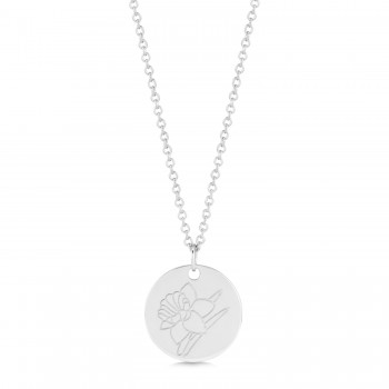 March Birth Flower Daffodil Disc Pendant Necklace Sterling Silver