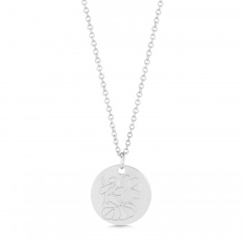 February Birth Flower Violet Disc Pendant Necklace 14K White Gold