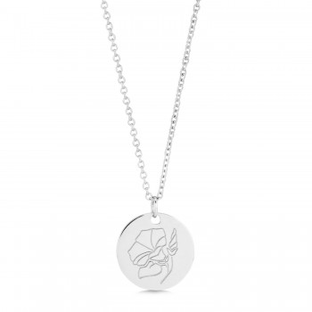 September Birth Flower Morning Glory Disc Pendant Necklace 14K White Gold