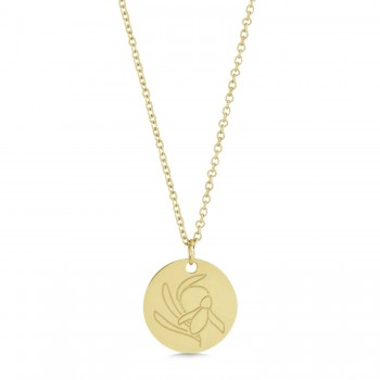 January Birth Flower Snow Drop Disc Pendant Necklace 14K Yellow Gold
