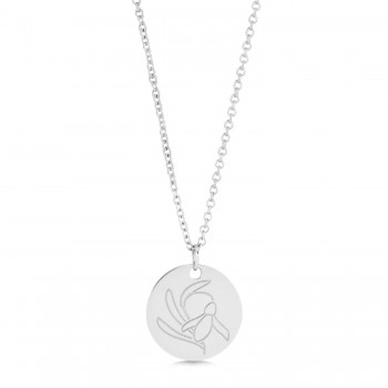 January Birth Flower Snow Drop Disc Pendant Necklace Sterling Silver