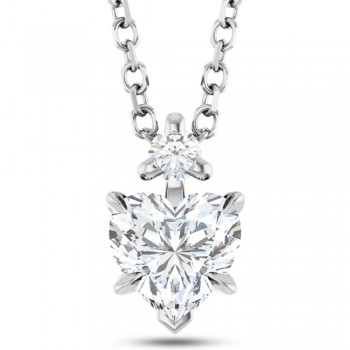 Heart Natural White Sapphire & Natural Diamond Pendant Necklace 14K White Gold (0.58ct)