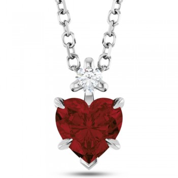 Heart Natural Mozambique Garnet & Natural Diamond Pendant Necklace 14K White Gold (0.63ct)