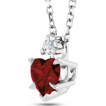Heart Natural Mozambique Garnet & Natural Diamond Pendant Necklace 14K White Gold (0.63ct)