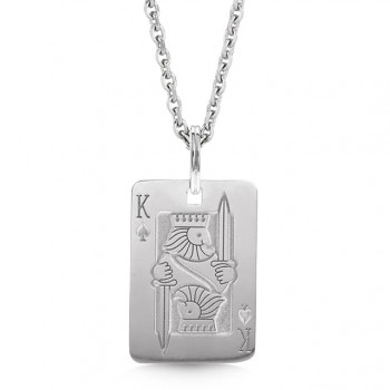 Playing Card Pendant Necklace 14K White Gold