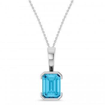 Emerald Cut Lab Grown Aqua Sapphire Pendant Necklace 14K White Gold (2.07ct) Emerald Cut Lab Grown Aqua Sapphire Pendant Necklace 14K White Gold (2.07ct)