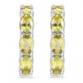 Oval Peridot Hoop Earrings 14K White Gold (3.32ct)