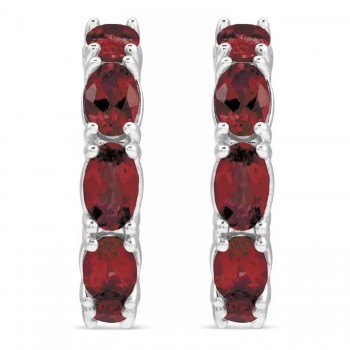 Oval Mozambique Garnet Hoop Earrings 14K White Gold (3.60ct)
