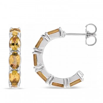 Oval Citrine Hoop Earrings 14K White Gold (3.00ct)