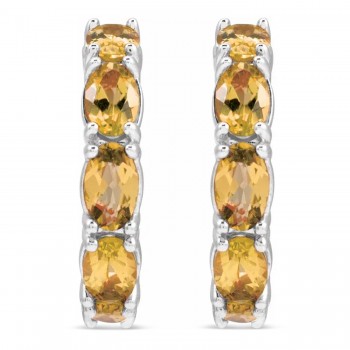 Oval Citrine Hoop Earrings 14K White Gold (3.00ct)