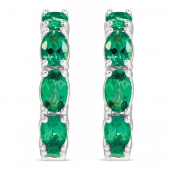 Oval Emerald Hoop Earrings 14K White Gold (2.58ct)
