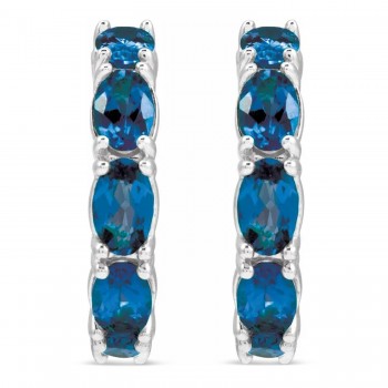 Oval Blue Sapphire Hoop Earrings 14K White Gold (4.28ct)