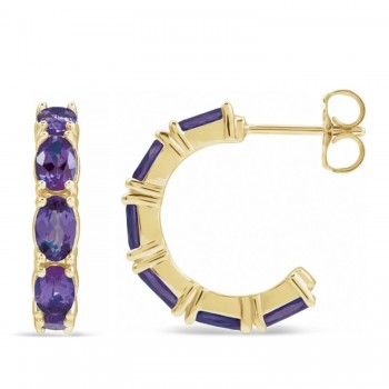 Oval Amethyst Hoop Earrings 14K Yellow Gold (2.76ct)