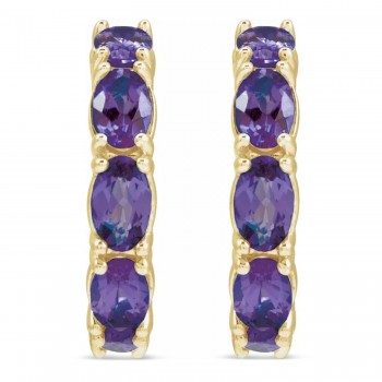 Oval Amethyst Hoop Earrings 14K Yellow Gold (2.76ct)