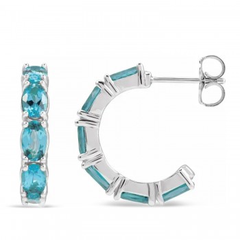 Oval Blue Zircon Hoop Earrings 14K White Gold (4.69ct)
