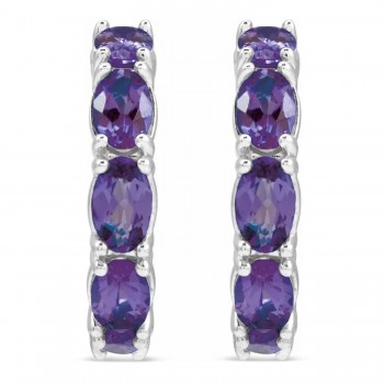 Oval Amethyst Hoop Earrings 14K White Gold (2.76ct)