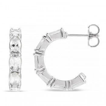 Oval White Sapphire Hoop Earrings 14K White Gold (3.92ct)