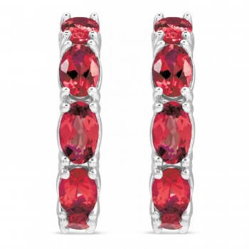Oval Lab Grown Ruby Hoop Earrings 14K White Gold (3.30ct)