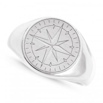 Compass Signet Ring 14K White Gold