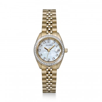 Allurez Womens Diamond & Mother of Pearl Stainless Steel Gold Bracelet Watch