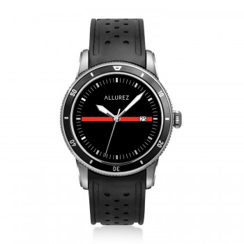 Allurez Mens Luminous Hands Black Silicone Strap Watch