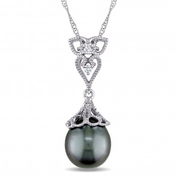 Diamond & Tahitian Pearl Fashion Pendant 14k White Gold (9-9.5mm)