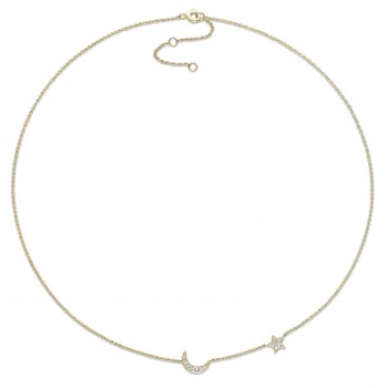 Diamond Star & Moon Necklace 14k Yellow Gold (0.16ct)