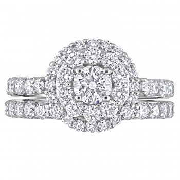Round Cut Lab Grown Diamond Halo Bridal Set Ring 14K White Gold (1.74ct)